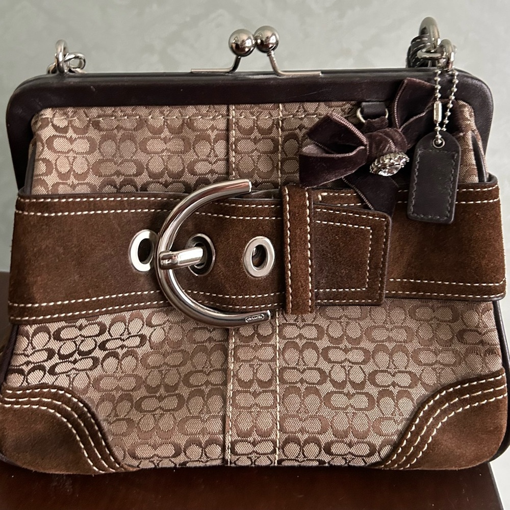 Coach Brown Leather Clutch with Monogram Design